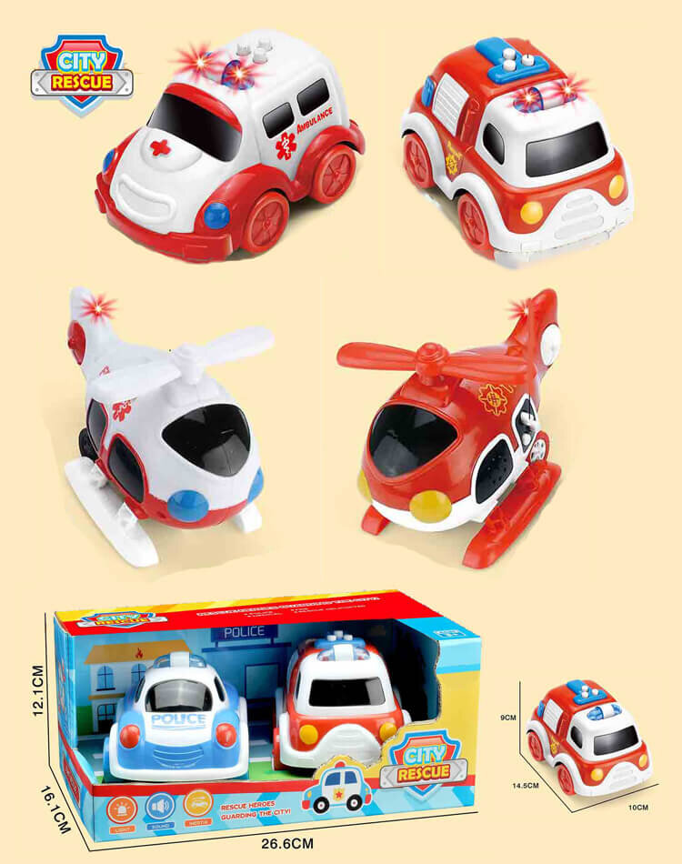 Cartoon Friction Powered Vehicles Cars Toy Featuring Light And Sound